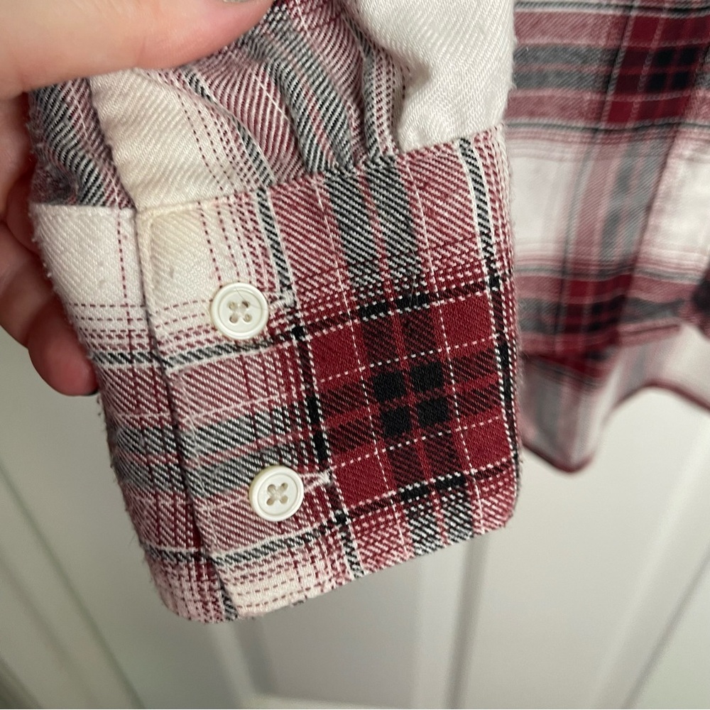 Loft Red White Plaid Long Sleeve Buttondown Blouse Ruffle Autumn - Picture 4 of 7
